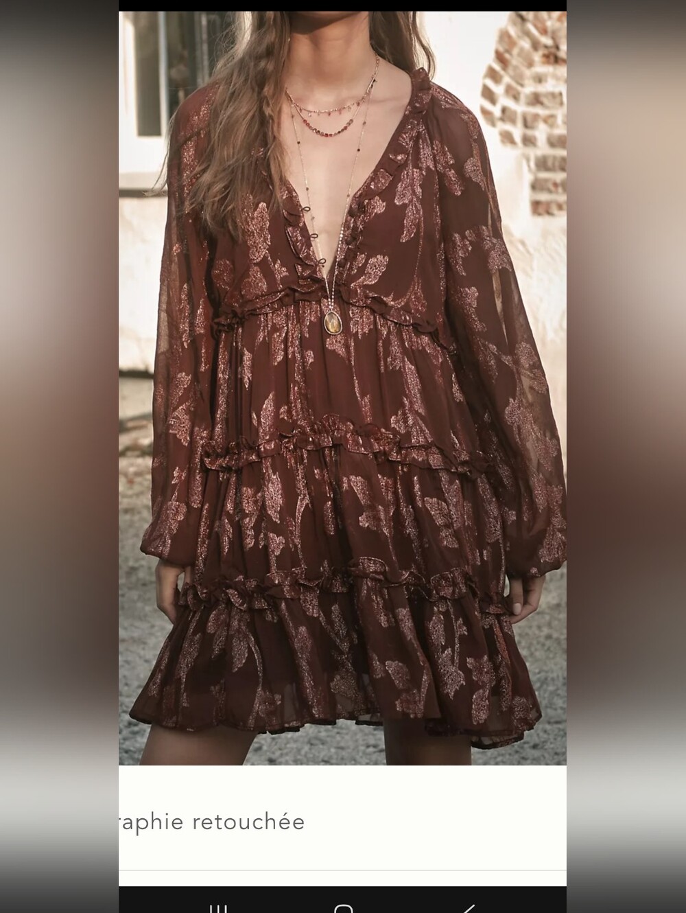 Anthropologie Chocolate Brown Floral Tiered Long-Sleeve Mini Dress